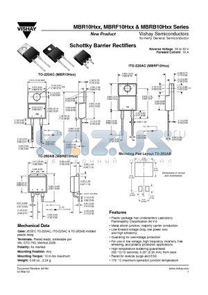 MBR10H45 datasheet - Schottky Barrier Rectifiers