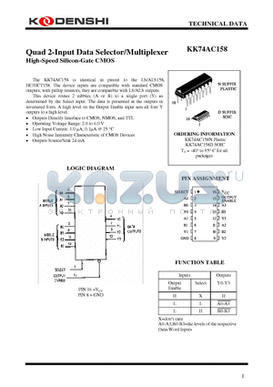 KK74AC158D datasheet - Quad 2-Input Data Selector/Multiplexer High-Speed Silicon-Gate CMOS