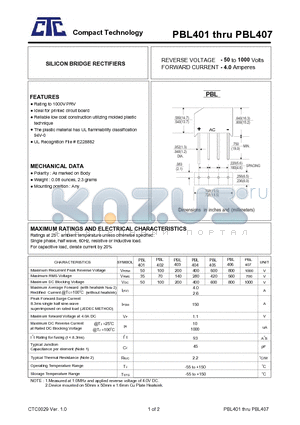 PBL402 datasheet - SILICON BRIDGE RECTIFIERS