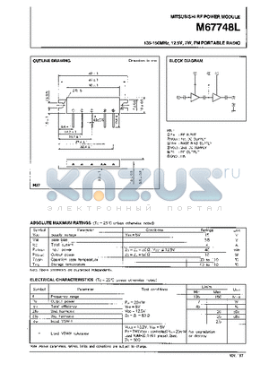 M67748L datasheet - 135-150MHz, 12.5V, 7W, FM PORTABLE RADIO RF POWER MODULE