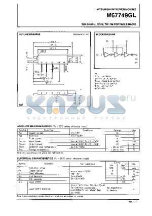 M67749GL datasheet - 326-346MHz, 12.5V, 7W, FM PORTABLE RADIO