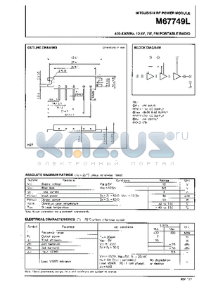 M67749L datasheet - 400-430MHz, 12.5V, 7W, FM PORTABLE RADIO