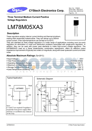 LM78M05BA3 datasheet - Three Terminal Medium Current Positive Voltage Regulators