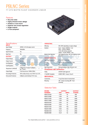 PBLN48C05RM datasheet - 77-275 WATTS FLOAT CHARGER LINEAR