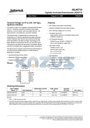 ISL95710WIU10Z datasheet - Digitally Controlled Potentiometer