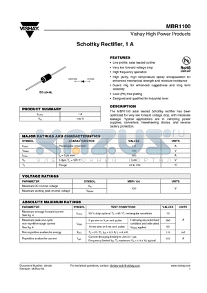 MBR1100 datasheet - Schottky Rectifier, 1 A