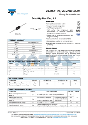 MBR1100TR datasheet - Schottky Rectifier, 1 A