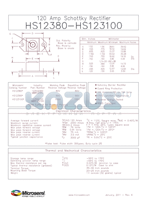 MBR120100 datasheet - 120 Amp Schottky Rectifier