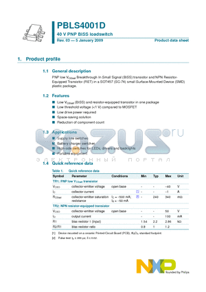 PBLS4001D datasheet - 40 V PNP BISS loadswitch