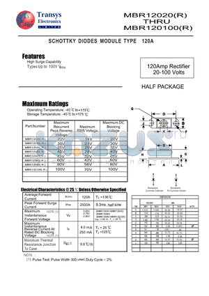 MBR120100R datasheet - SCHOTTKY DIODES MODULE TYPE 120A