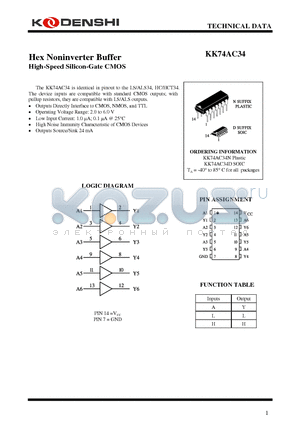 KK74AC34D datasheet - Hex Noninverter Buffer High-Speed Silicon-Gate CMOS