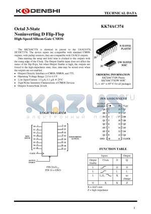 KK74AC374DW datasheet - Octal 3-State Noninverting D Flip-Flop High-Speed Silicon-Gate CMOS
