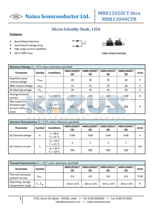 MBR12020CT datasheet - Silicon Schottky Diode, 120A