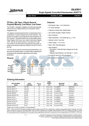 ISL95811UFUZ-TK datasheet - Single Digitally Controlled Potentiometer (XDCP)