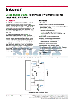 ISL95820 datasheet - Green Hybrid Digital Four Phase PWM Controller for Intel VR12.5 CPUs