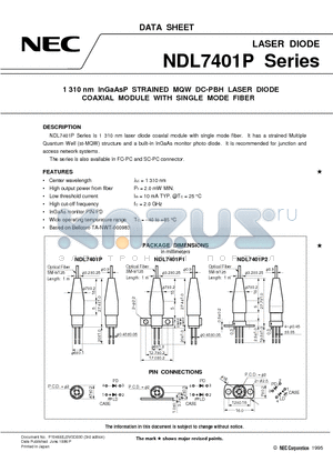 NDL7001L datasheet - 1 310 nm InGaAsP STRAINED MQW DC-PBH LASER DIODE COAXIAL MODULE WITH SINGLE MODE FIBER