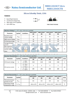 MBR12040CT datasheet - Silicon Schottky Diode, 120A