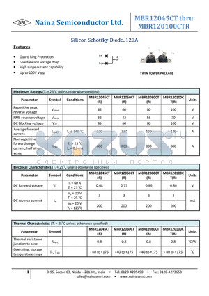 MBR12060CT datasheet - Silicon Schottky Diode, 120A