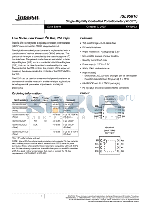 ISL95810WIRT8Z datasheet - Single Digitally Controlled Potentiometer (XDCP)