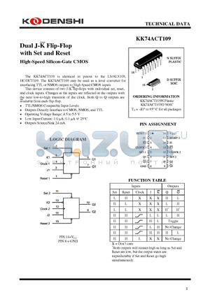 KK74ACT109D datasheet - Dual J-K Flip-Flop with Set and Reset High-Speed Silicon-Gate CMOS
