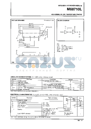 M68710L datasheet - 400-430MHz, 6V, 2W, FM PORTABLE RADIO