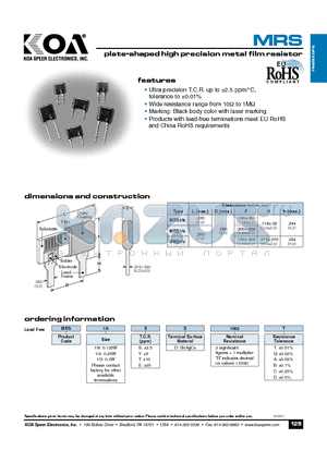 MRS13TD1002Q datasheet - plate-shaped high precision metal film resistor