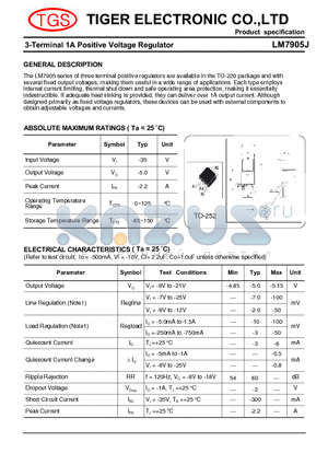 LM7905J datasheet - 3-Terminal 1A Positive Voltage Regulator