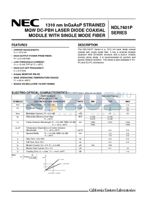 NDL7401P1C datasheet - 1310 nm InGaAsP STRAINED MQW DC-PBH LASER DIODE COAXIAL MODULE WITH SINGLE MODE FIBER