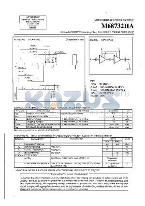 M68732HA datasheet - SILICON MOS FET POWER AMPLIFIER, 440-490MHz, 7W, FM PORTABLE