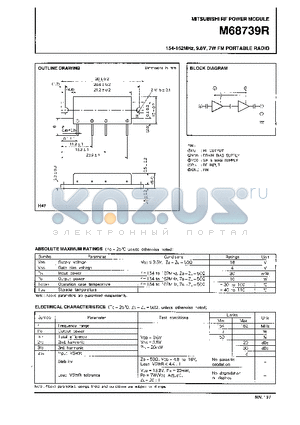 M68739R datasheet - 154-162MHz,9.6V, 7W, FM PORTABLE RADIO