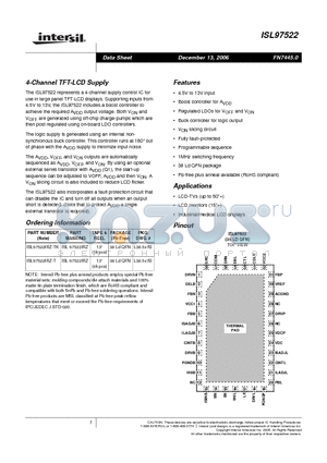 ISL97522 datasheet - 4-Channel TFT-LCD Supply