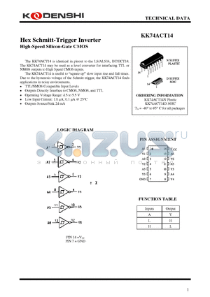 KK74ACT14 datasheet - Hex Schmitt-Trigger Inverter High-Speed Silicon-Gate CMOS