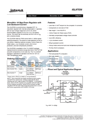 ISL97536 datasheet - Monolithic 1A Step-Down Regulator with Low Quiescent Current