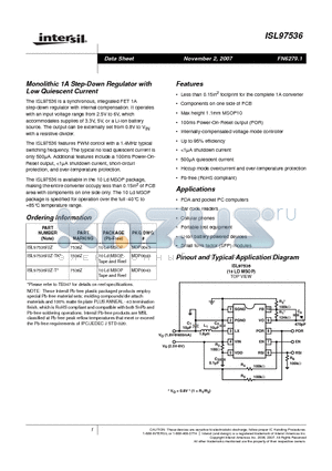 ISL97536IUZ-T datasheet - Monolithic 1A Step-Down Regulator with Low Quiescent Current