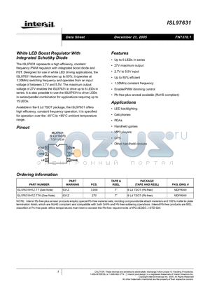 ISL97631 datasheet - White LED Boost Regulator With Integrated Schottky Diode