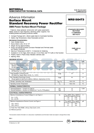 MRS1504 datasheet - STANDARD RECOVERY RECTIFIER 1.5 AMPERES 400 VOLTS