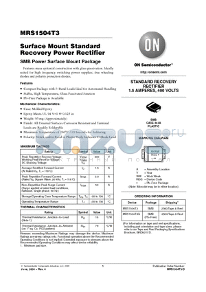 MRS1504T3 datasheet - Surface Mount Standard Recovery Power Rectifier
