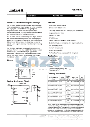 ISL97632IRT14Z-TK datasheet - White LED Driver with Digital Dimming