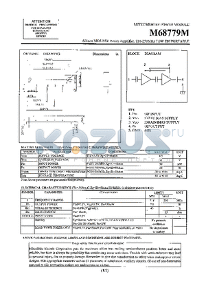M68779M datasheet - Silicon MOS FET Power Amplifier, 218-250MHz 7.0W FM PORTABLE