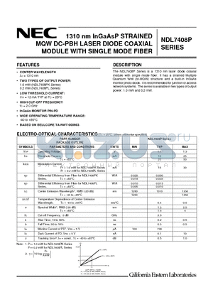 NDL7408P4K datasheet - 1310 nm InGaAsP STRAINED MQW DC-PBH LASER DIODE COAXIAL MODULE WITH SINGLE MODE FIBER