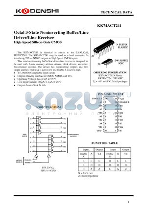 KK74ACT241 datasheet - Octal 3-State Noninverting Buffer/Line Driver/Line Receiver High-Speed Silicon-Gate CMOS
