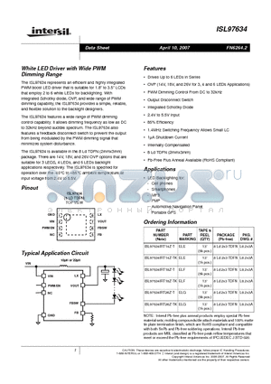 ISL97634 datasheet - White LED Driver with Wide PWM Dimming Range
