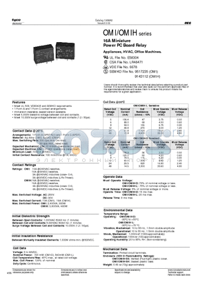 OMISH105LM300 datasheet - 16A Miniature Power PC Board Relay