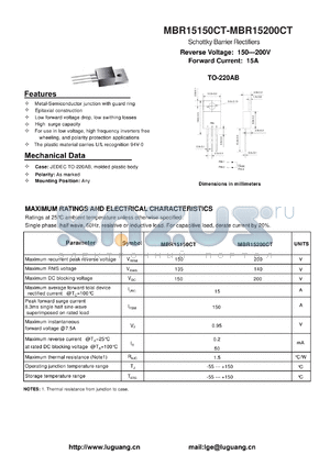 MBR15150CT datasheet - Schottky Barrier Rectifiers