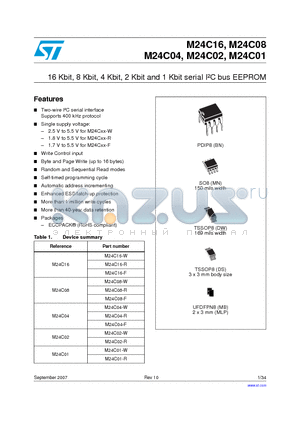 M24C01RMB3TG datasheet - 16 Kbit, 8 Kbit, 4 Kbit, 2 Kbit and 1 Kbit serial IbC bus EEPROM