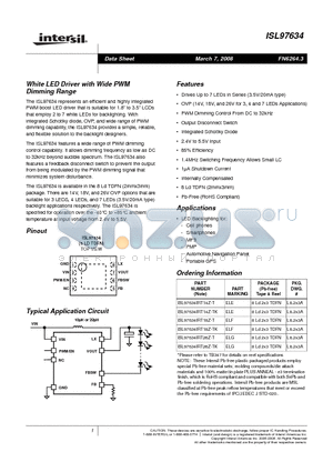 ISL97634IRT18Z-TK datasheet - White LED Driver with Wide PWM Dimming Range