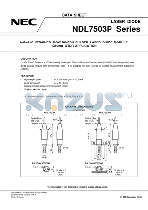 NDL7503P1 datasheet - InGaAsP STRAINED MQW DC-PBH PULSED LASER DIODE MODULE 1310nm OTDR APPLICATION