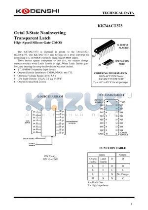 KK74ACT373N datasheet - Octal 3-State Noninverting Transparent Latch High-Speed Silicon-Gate CMOS