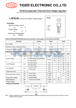 LM79L08 datasheet - TO-92 Encapsulate Three-terminal voltage regulator