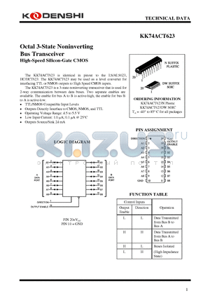 KK74ACT623 datasheet - Octal 3-State Noninverting Bus Transceiver High-Speed Silicon-Gate CMOS